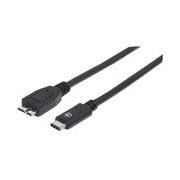Manhattan Cable USB 3.0 Micro-B Macho - USB 3.1 C Macho, 1 Metro, Negro