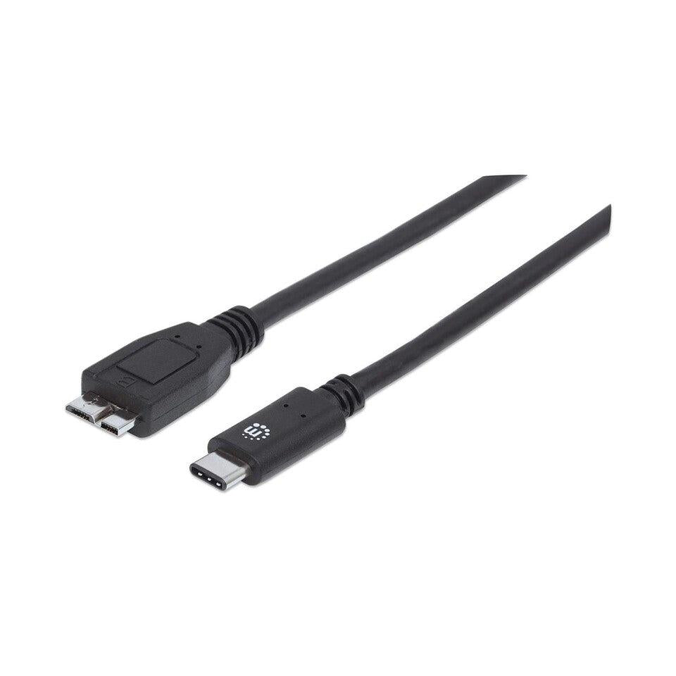 Manhattan Cable USB 3.0 Micro-B Macho - USB 3.1 C Macho, 1 Metro, Negro