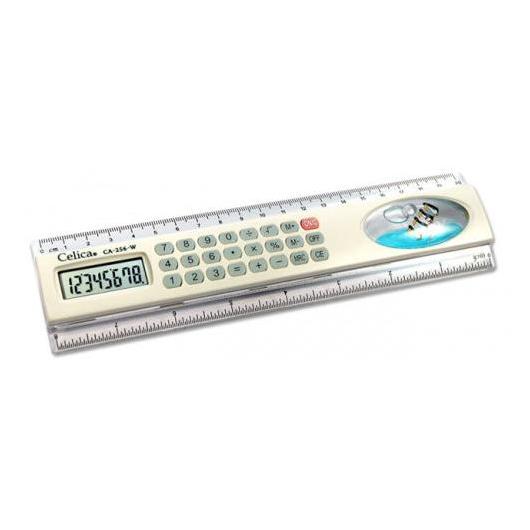 Celica Calculadora y Regla Escolar, 8 Dígitos, Batería, Blanco
