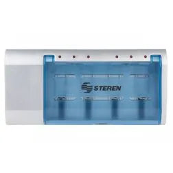 Cargador de Baterías Steren CRG-500 Corriente Alterna 9V 4 Batería(s) Indicadores LED Azul, Gris