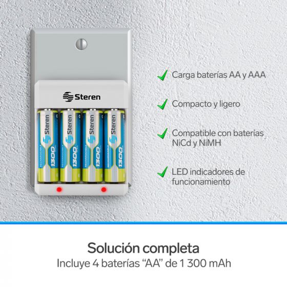 Cargador de Baterías Steren CRG-015 Corriente Alterna  2.4 V 1300 mAh 4 Bateria(s) Blanco