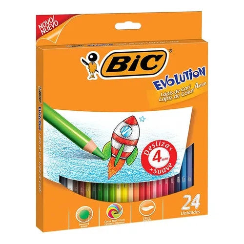Lápices De Colores Bic Evolution Mina Gruesa 4 Mm 24 Piezas