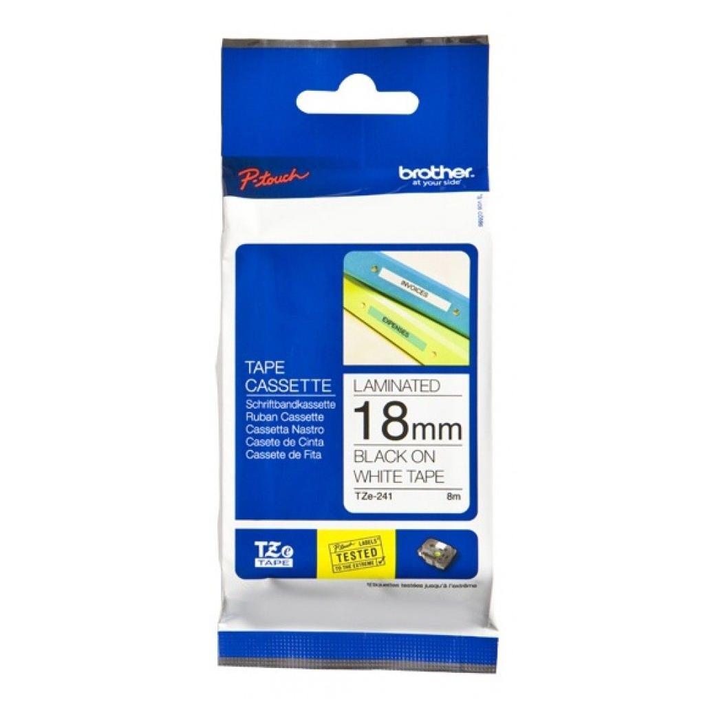 CINTA BROTHER TZE241 NEGRO SOBRE BLANCO, 18MM X 8M