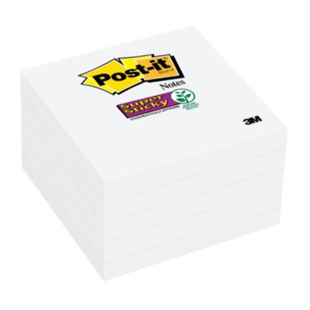 Cubo de Notas Adhesivas  3M Super Sticky (7.6x7.6cm) Cuadrado Color Blanco 90 Hoja(s) 5 Pieza(s)