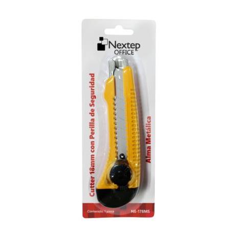 Cutter Plástico Nextep Grande Navaja 18mm Alma de Metal y Perilla Seguridad
