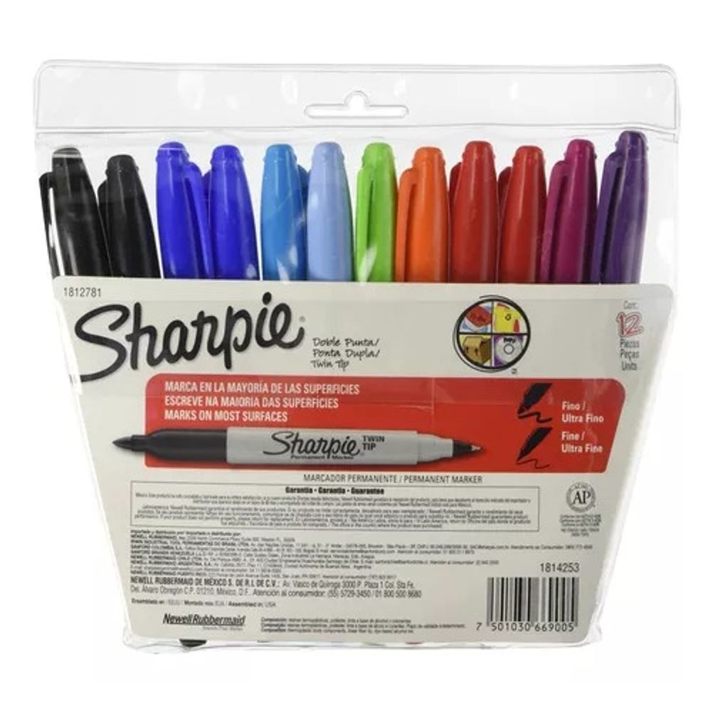 Plumones Sharpie Twin Tip Punta Doble Colores Surtidos 12 Piezas.