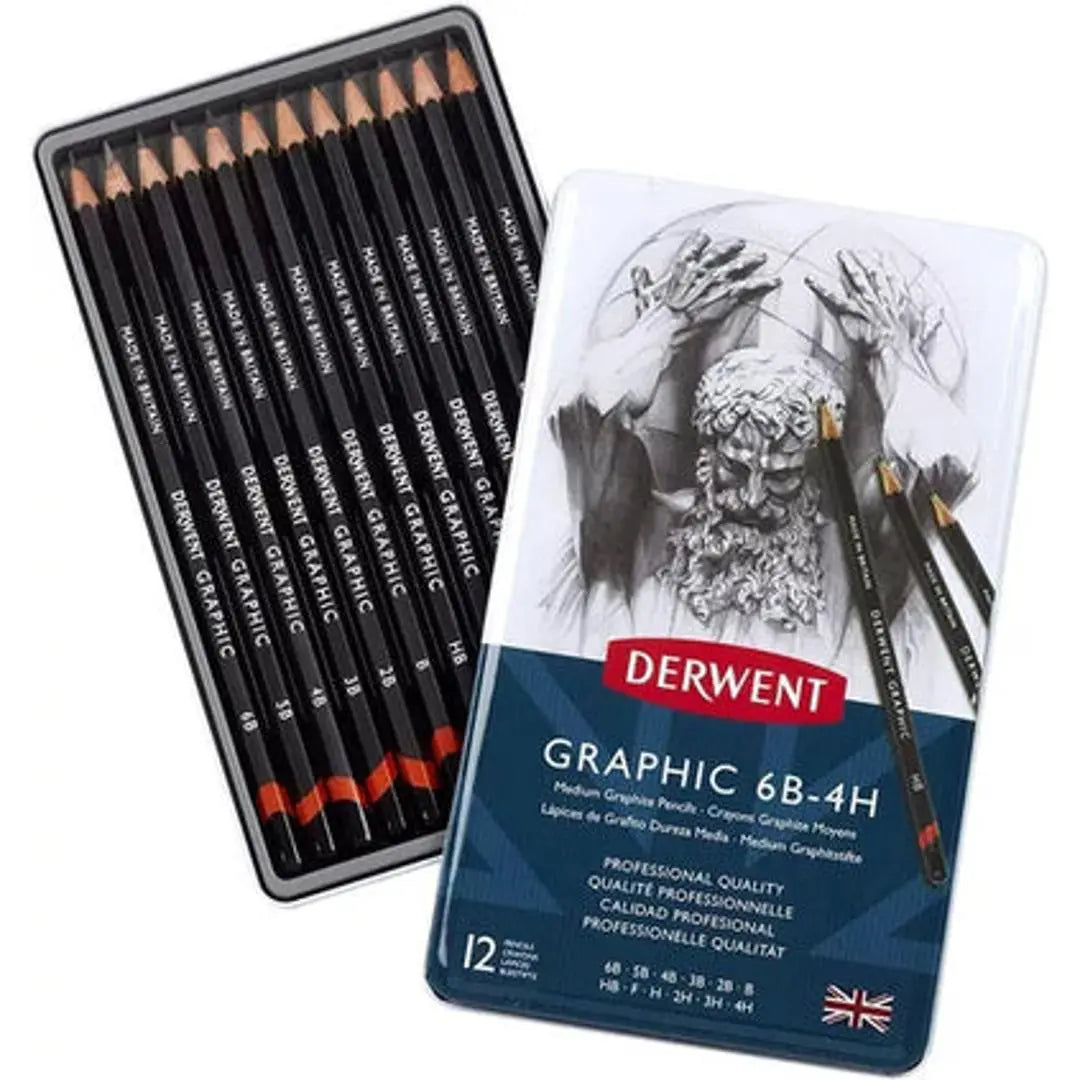 Lápices De Grafito Medios Derwent Graphic 6b - 4h 12 Piezas