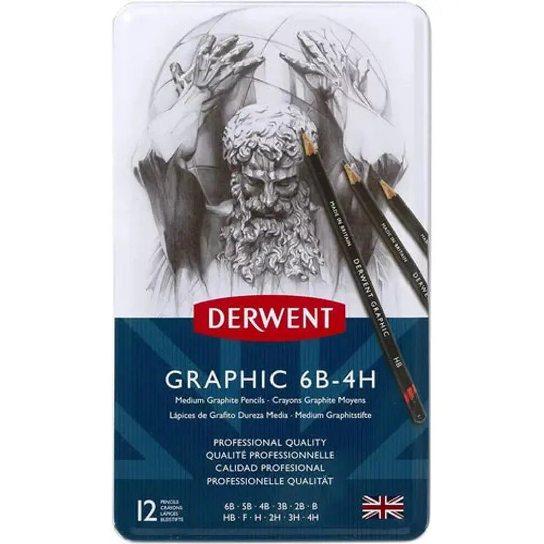 Lápices De Grafito Medios Derwent Graphic 6b - 4h 12 Piezas