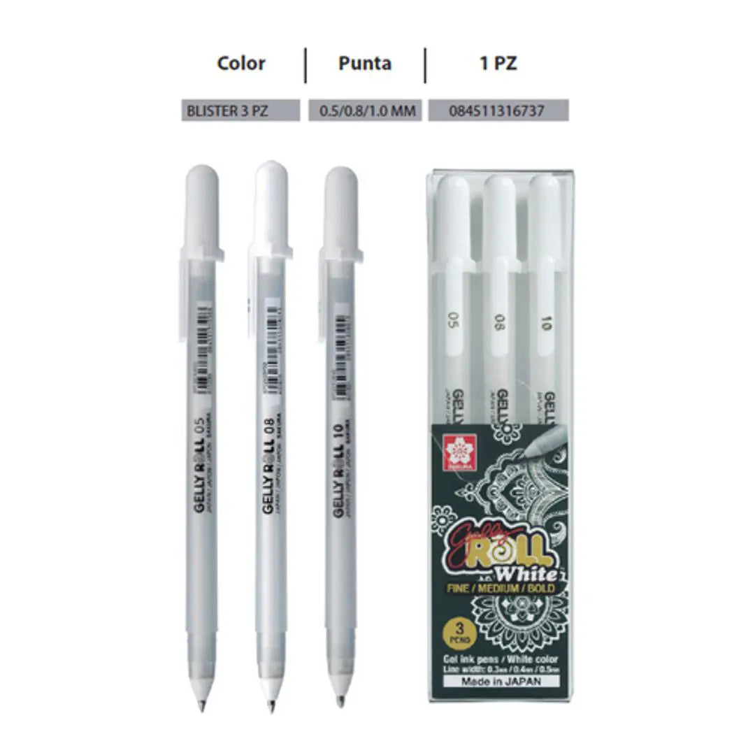 Kit De 3 Pluma de Gel Gelly Roll Sakura Blancas Diferentes Puntas