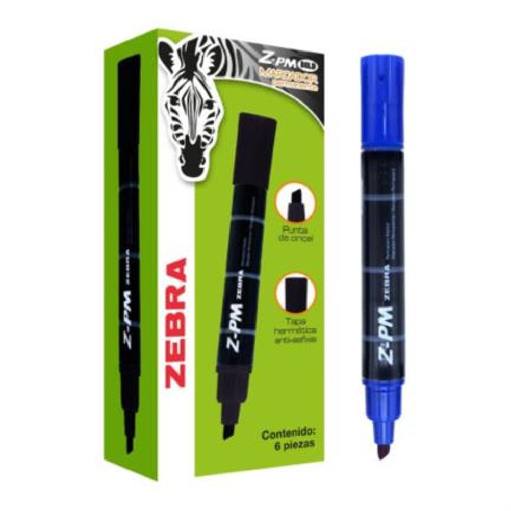 Marcador Permanente Zebra Z-PM Bold Punta de Cincel 0.5mm Color Azul 6 Pieza(s)