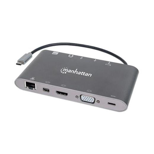 Manhattan Docking Station 152808 USB C, 3x USB 3.0, 1x USB C, 1x HDMI 1x VGA, Plata