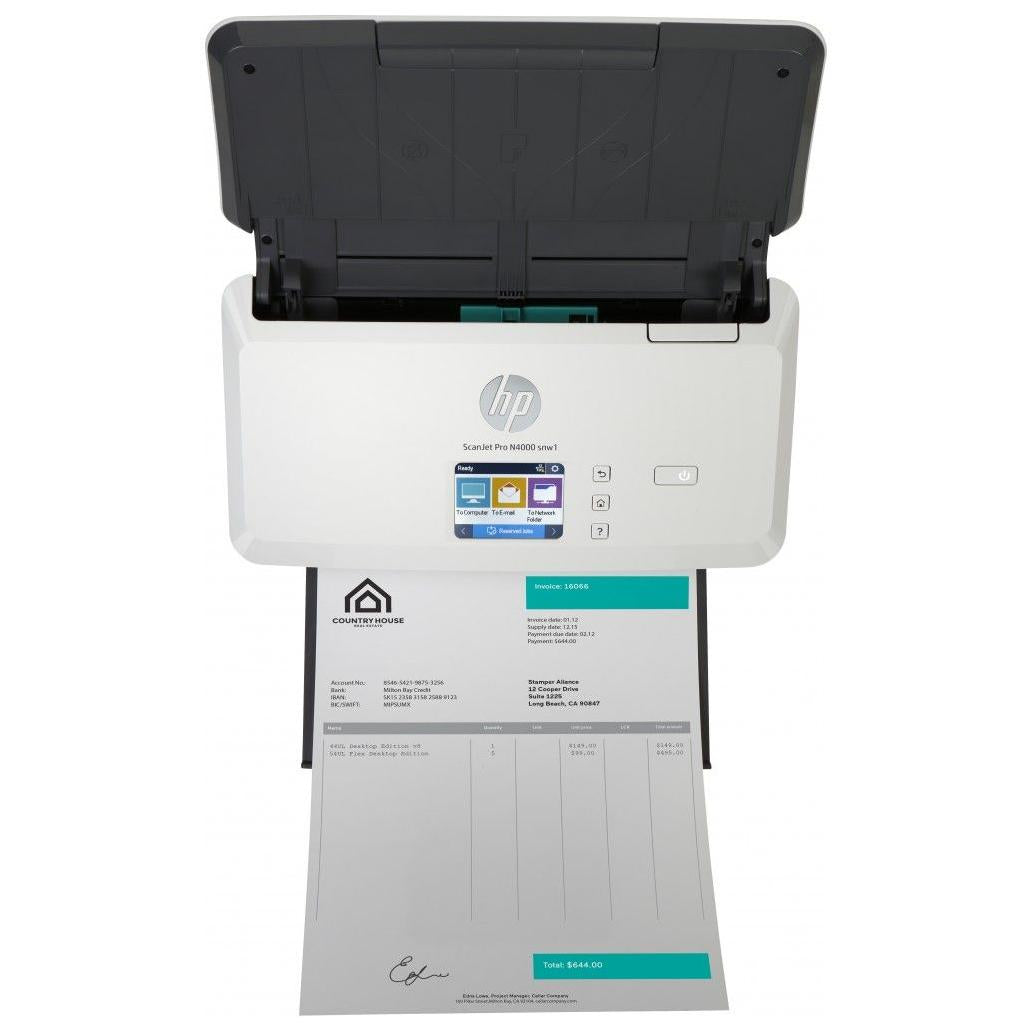 Escáner HP Scanjet Pro N4000 Snw1, 600 X 600 Dpi, Escáner Color, Escanadeo Dúplex, Usb, Negro/Blanco 6Fw08A