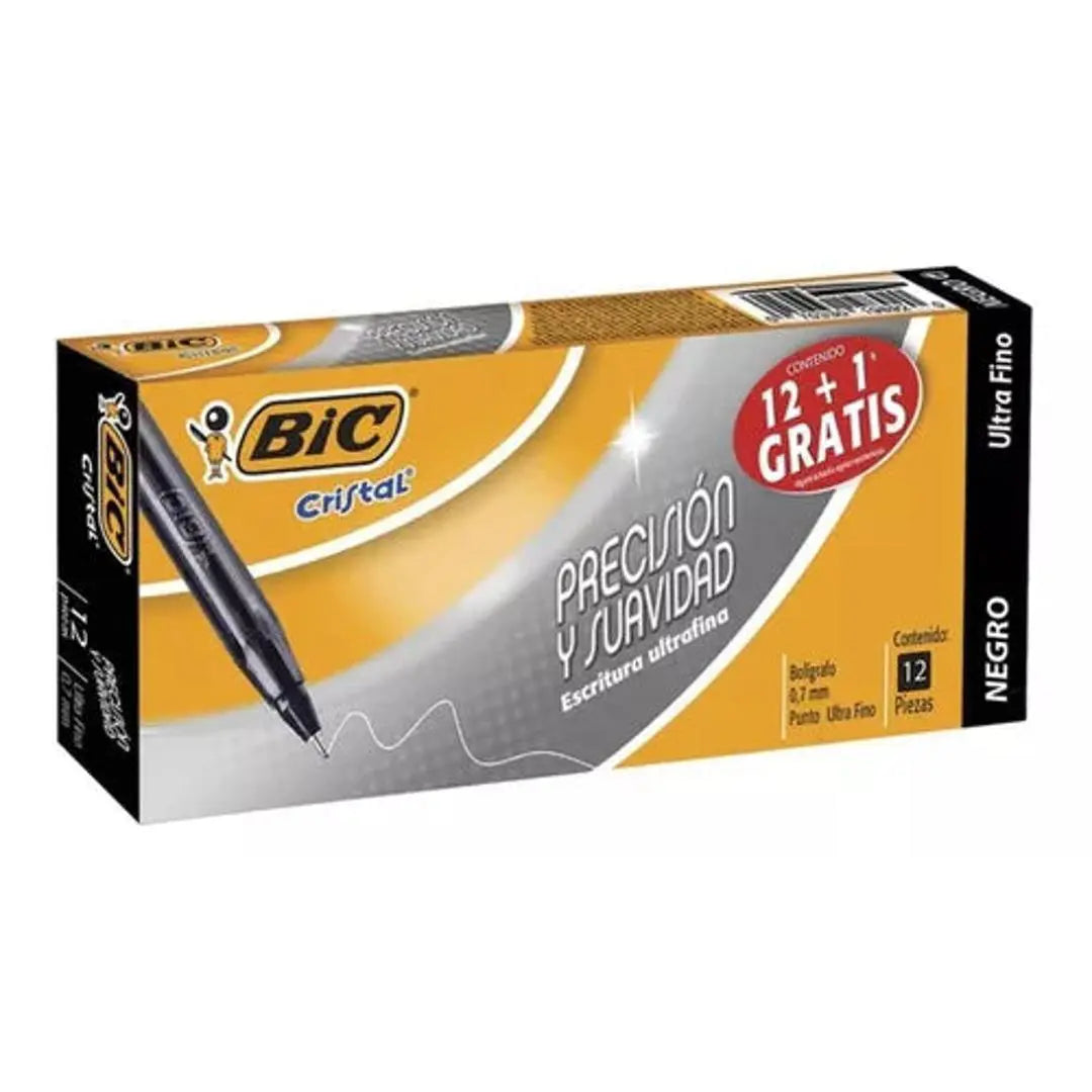 Pluma Lapicero Bic Cristal Ultra Fino 0.7 Mm Caja 12 Piezas