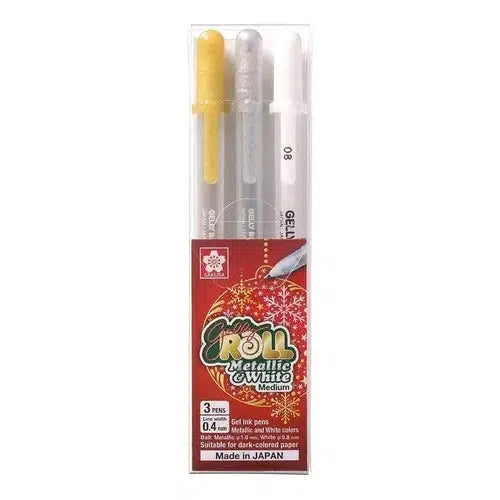 Kit De 3 Pluma de Gel  Sakura Gelly Roll Metallic & White Medium