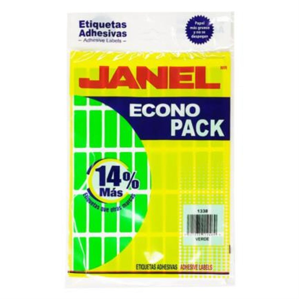 Etiquetas Adhesivas Janel Econopack (13x38mm) Rectangular Papel Flourecente Verde 400 Etiqueta(s)