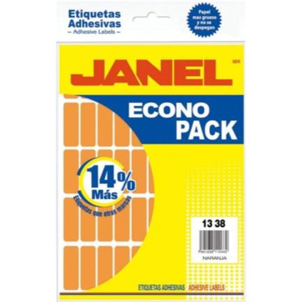 Etiquetas Adhesivas Janel Econopack (13x38mm) Rectangular Fluorescente Papel Naranja 1120 Etiqueta(s)