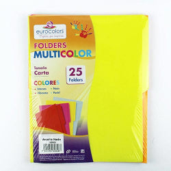 Eurocolors Fólder PU0003, Paquete de 25 Piezas, Tamaño Carta, Surtido Neón