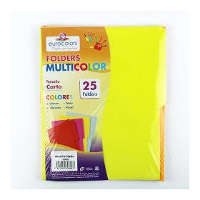 Eurocolors Fólder PU0003, Paquete de 25 Piezas, Tamaño Carta, Surtido Neón