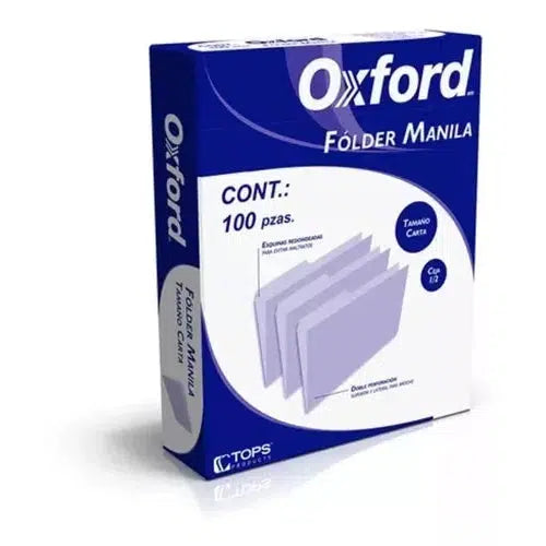 Fólder Manila Oxford Tamaño Carta Con 1/2 Ceja 100 Piezas