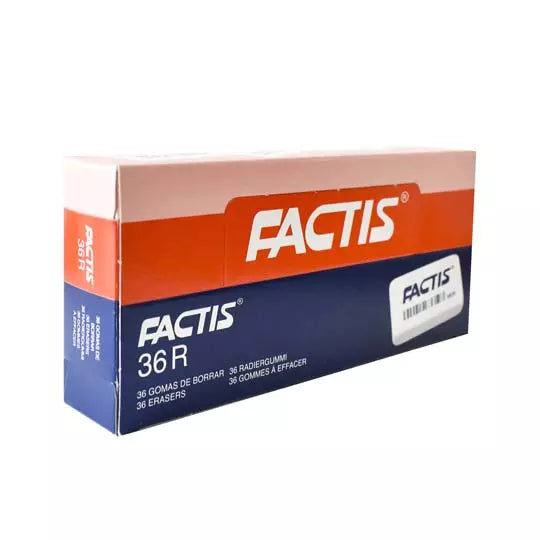 Goma Factis 36RB color blanco caja con 36 gomas rectangulares