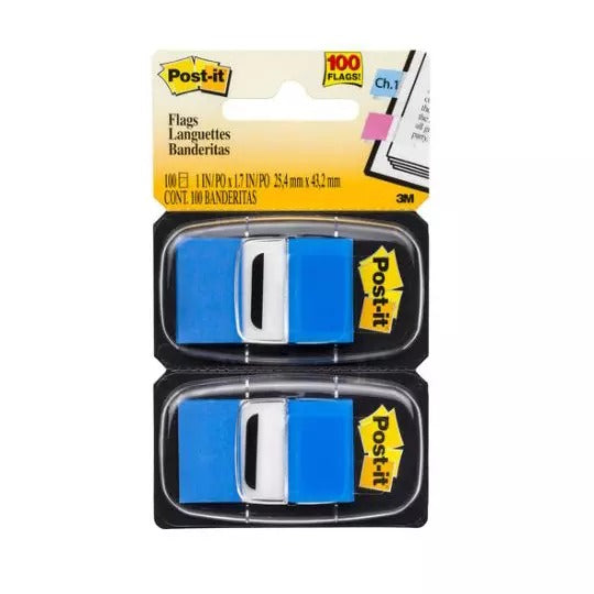 Banderitas Adhesivas Post-it®, Señaladores de Página, Color Azul, 2,5 cm x 4,3 cm, 2 Blocs/ Paquete, 100 Banderitas