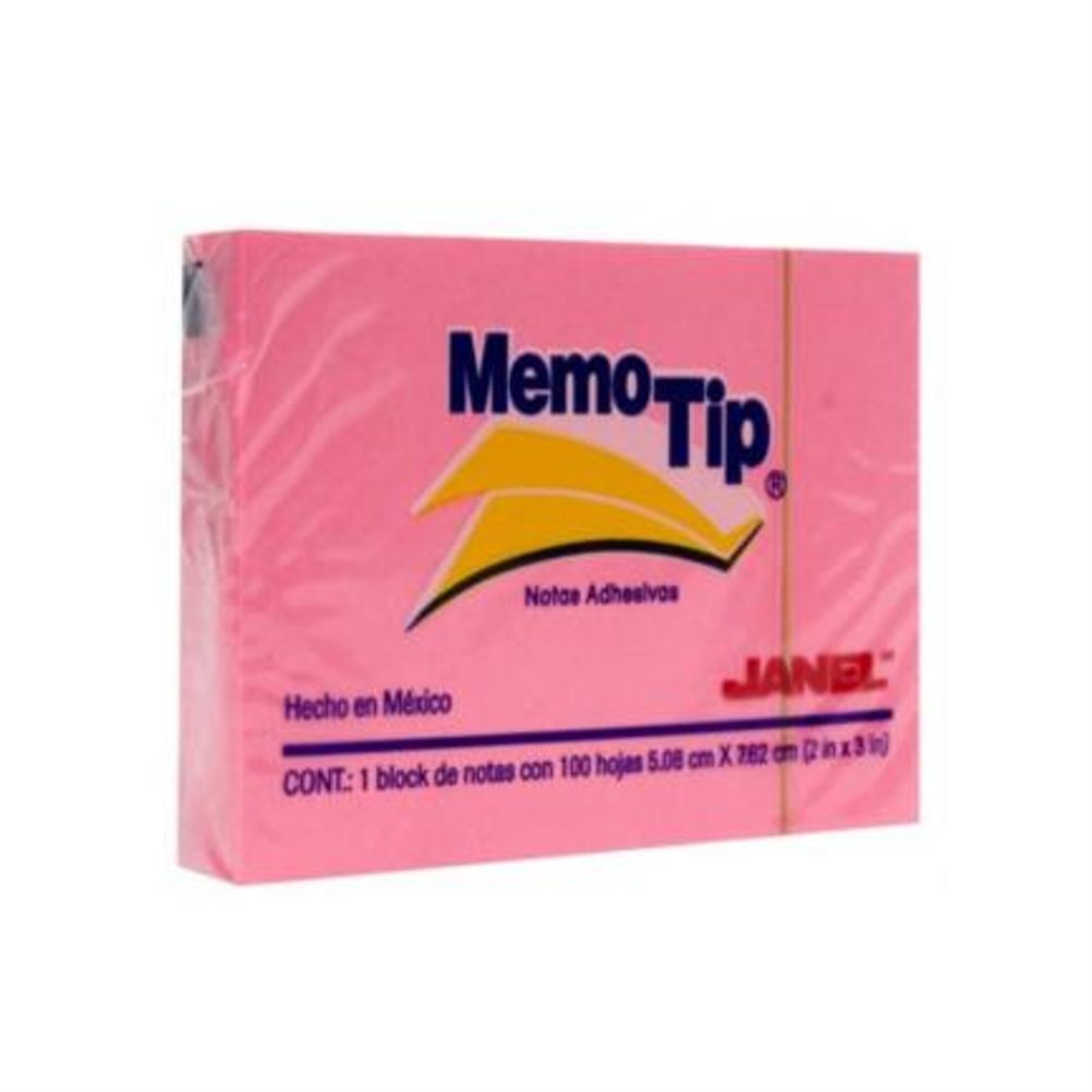 Cubo de Notas Adhesivas Janel Memo Tip (2x3") Cuadrado Papel Color Neon Rosa