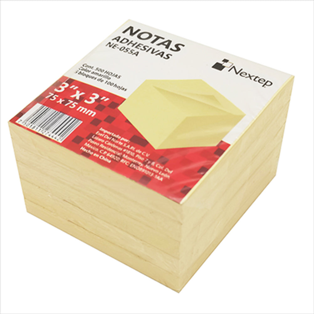 Notas Adhesivas Nextep NE-055A (3x3") Cuadrado Papel Color Amarillo 5 Pieza(s) con 400 Hoja(s)