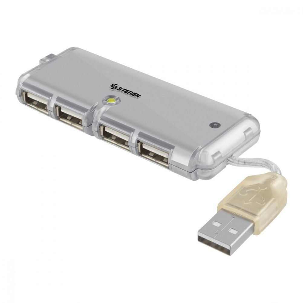 Hub de Interfaz Steren USB-520 Alámbrico 4 Puertos USB 2.0 480 Mbit/s Gris, Transparente