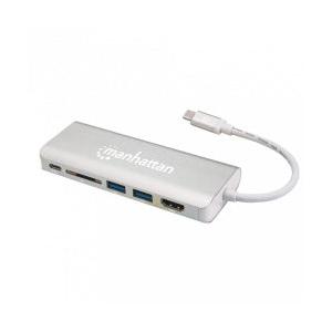 Manhattan Hub USB 3.1 Macho - 2x USB A, 1x UBS C, 1x HDMI Hembra, 40000 Mbit/s, Plata