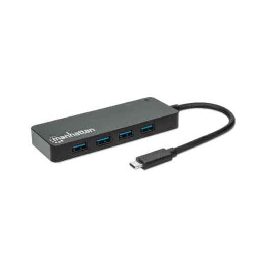 Manhattan Hub USB-C 3.2 Macho - 4x USB 3.2 Hembra, 5000 Mbit/s, Negro