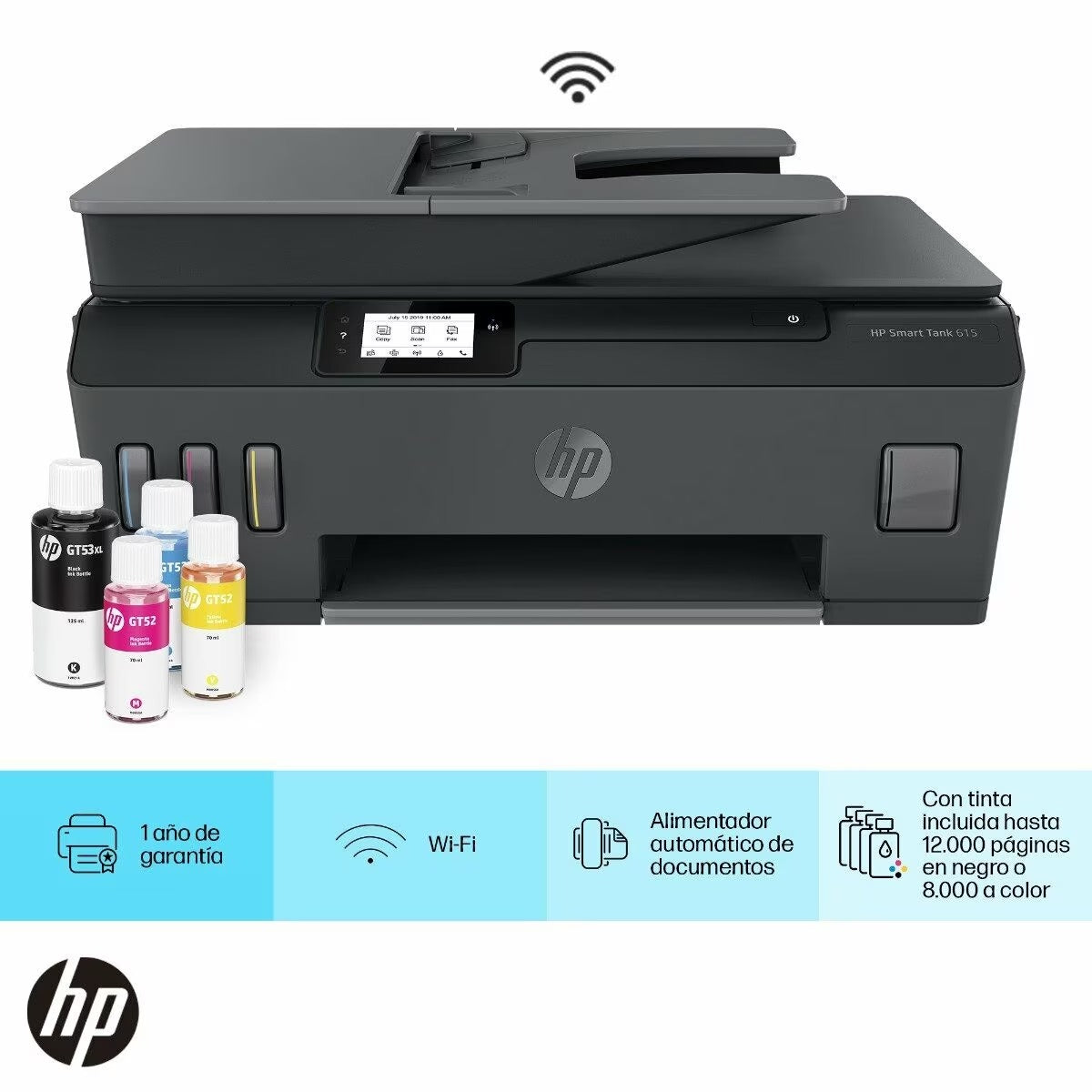 Impresora Multifuncional HP Smart Tank 615, Color, Inyección, Inalámbrico, Print/Scan/Copy/Fax