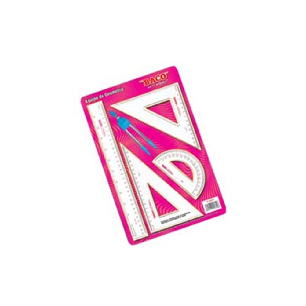 Juego de Geometria Baco C-106 Grande Compas+Regla+Trnasportador+ Escuadra Plastico Poliestireno Color Blanco