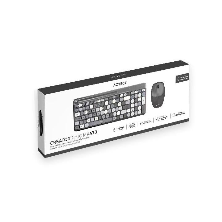 Kit de Teclado y Mouse Acteck Creator Chic Colors MK470, Inalámbrico, USB, Gris (Español)