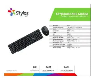 Kit de teclado y mouse Stylos STPKTM3B