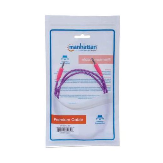 Manhattan 3.5mm Macho - 3.5mm Macho con Recubrimiento Textil, 1 Metro, Morado/Rosa