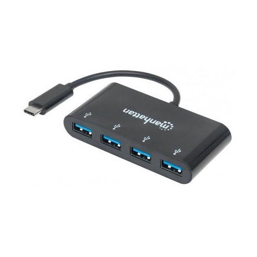 Manhattan Hub USB C 3.0 Macho - 4x USB A 3.0 Hembra, 5000 Mbit/s, Negro