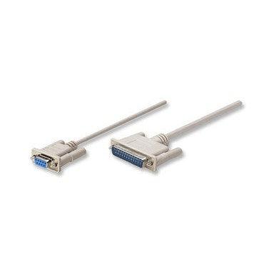 Manhattan Cable para Impresora Null Módem/Serial, DB9 Hembra - DB25 Macho, 1.8 Metros, Gris