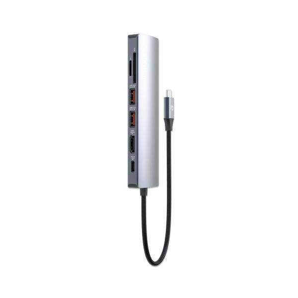 Manhattan Hub USB-C Macho - 2x USB-A, 1x USB-C, 1x HDMI 1x RJ-45, 1x SD, 1x, Micro SD, Gris