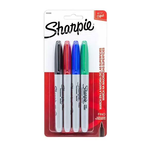 Sharpie Marcador Permanente Punto Fino, Varios Colores, 4 Piezas