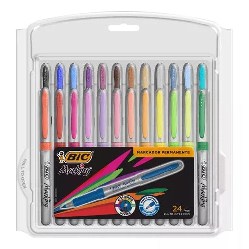 Marcador Permanente Bic Marking Punto Ultra Fino 24 Piezas