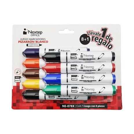 Juego Marcador Nextep para Pizarrón Blanco 8 Colores Punta Gruesa Cincel 4mm