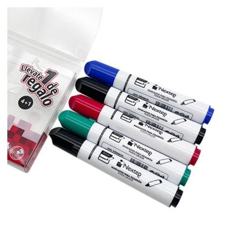 Juego Marcador Nextep para Pizarrón Blanco 4 Colores Punta Gruesa Cincel 4mm