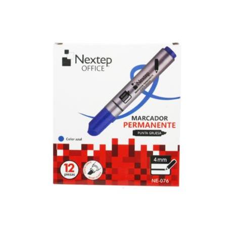 Marcador Permanente Nextep Punta Gruesa Cincel 4mm Azul c/12 Pzas