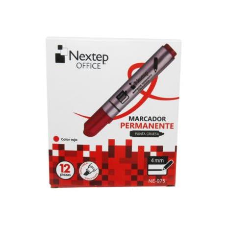 Marcador Permanente Nextep Punta Gruesa Cincel 4mm Rojo c/12 Pzas