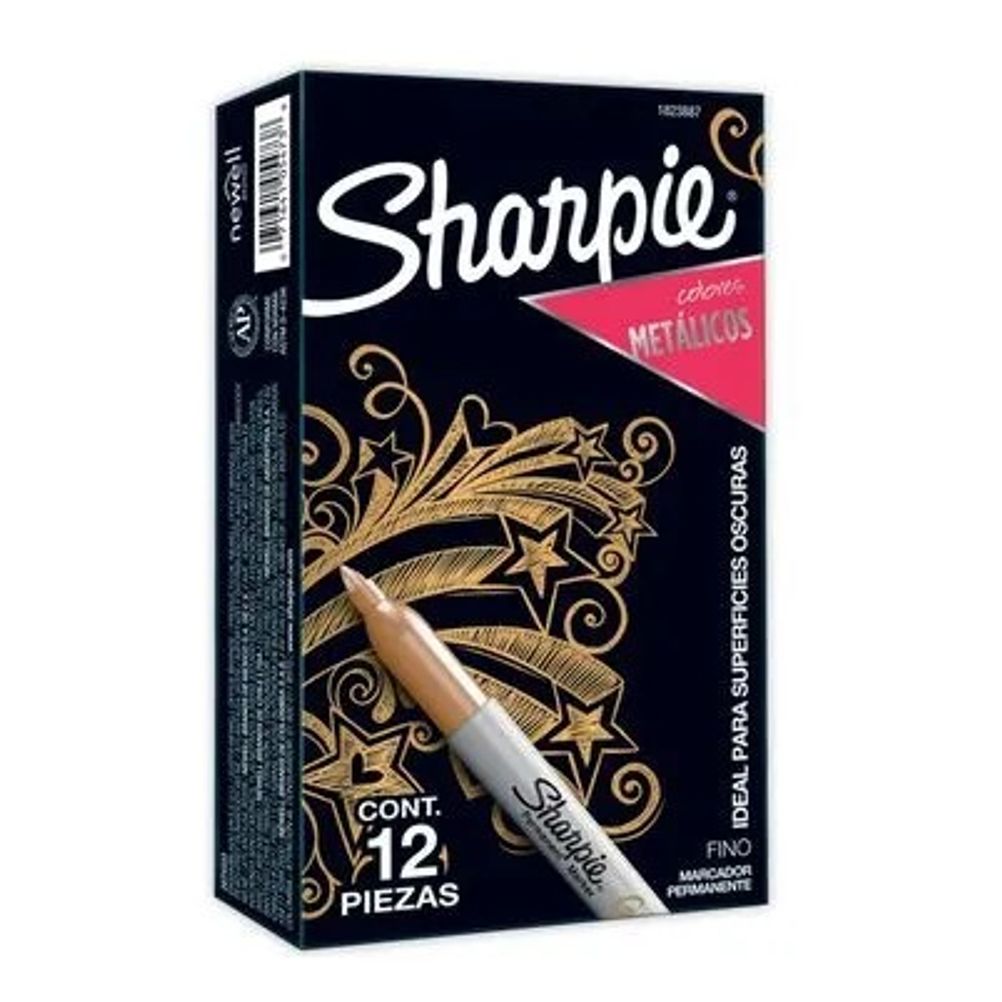 Marcador Permanente Sharpie Metálico Oro Punto Fino 12 Pzs.