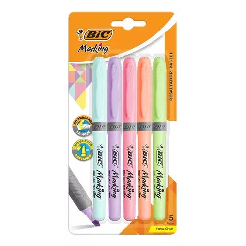 Marcatextos Resaltador Bic Marking Pastel Punta Cincel 5 Pzs