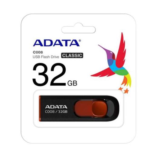 Memoria USB Adata C008, 32GB, USB 2.0, Negro/Rojo