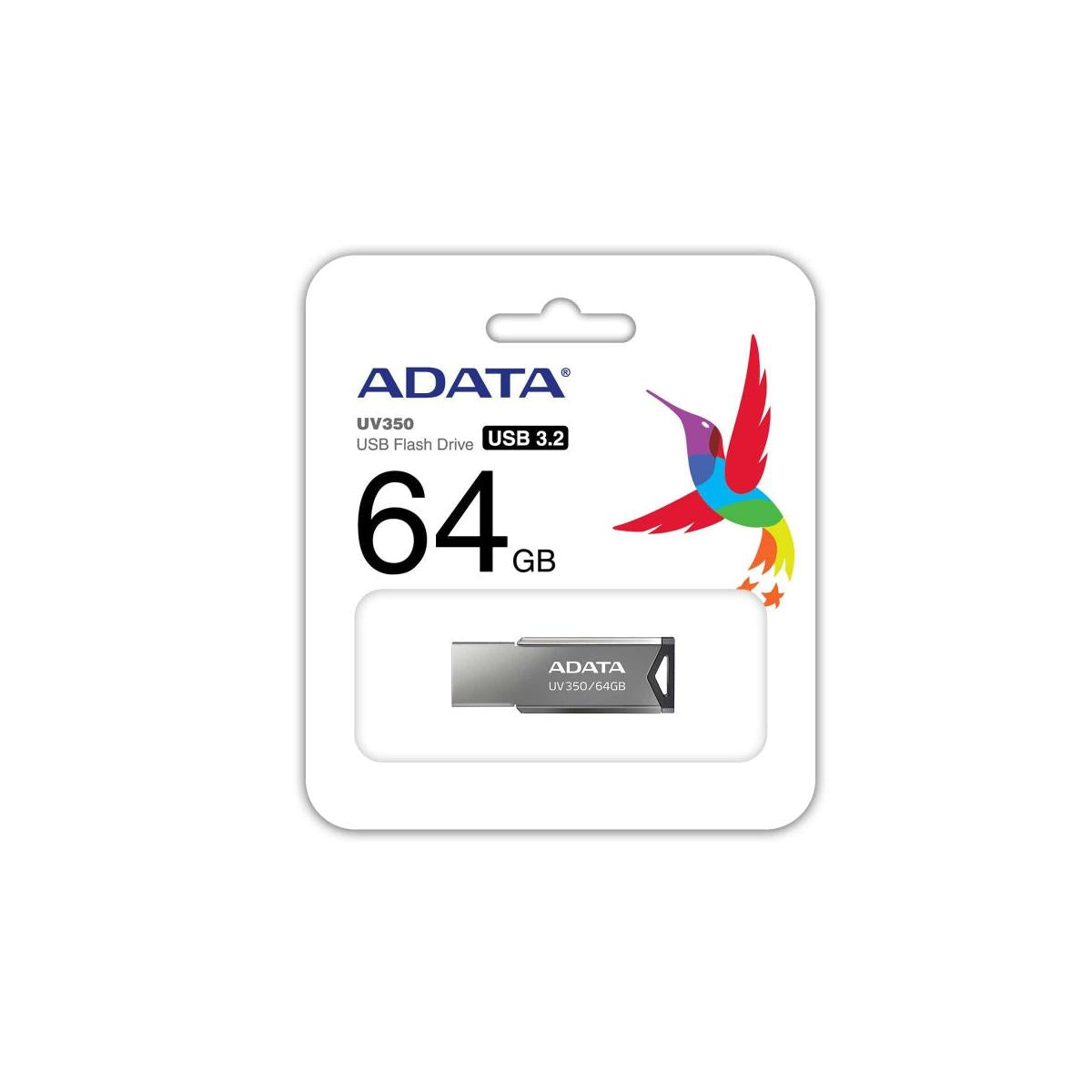 Memoria USB Adata UV350, 64GB, USB 3.0, Plata