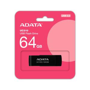 Memoria USB Adata UC310, 64GB, USB 3.2, Lectura 100 MB/s, Negro