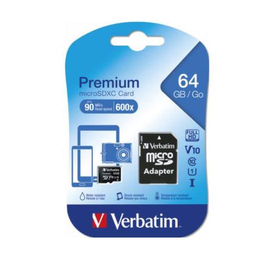 Memoria Flash Verbatim, 64GB microSDHC Clase 10, con Adaptador